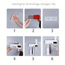 Aplicador de pasta de dente com suporte e dispensador automático de escovas de dente com esterilizador UV.