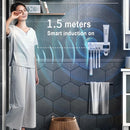 Aplicador de pasta de dente com suporte e dispensador automático de escovas de dente com esterilizador UV.